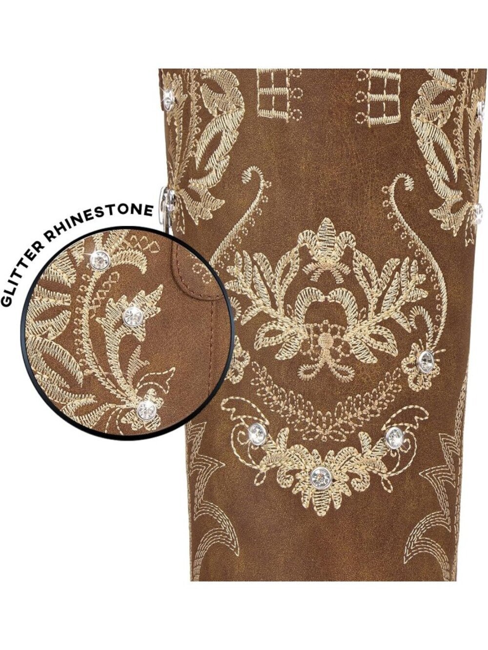 Women's Wide Calf Knee High Sparkly Rhinestone Brown Western Boots Pull On Boots - Picture 4 of 6
